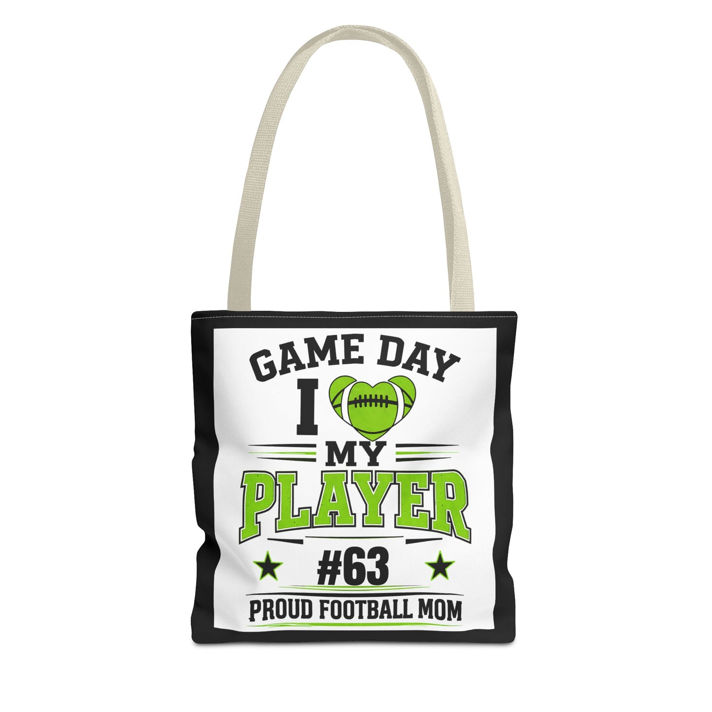 Tote Bag — "Game Day I  My Player #63" Proud Football Mom Tote