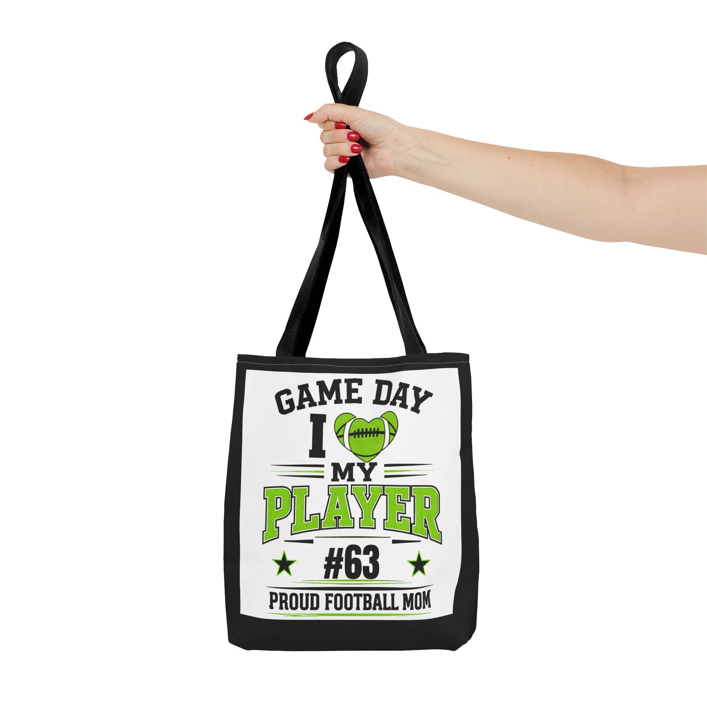 Tote Bag — "Game Day I  My Player #63" Proud Football Mom Tote