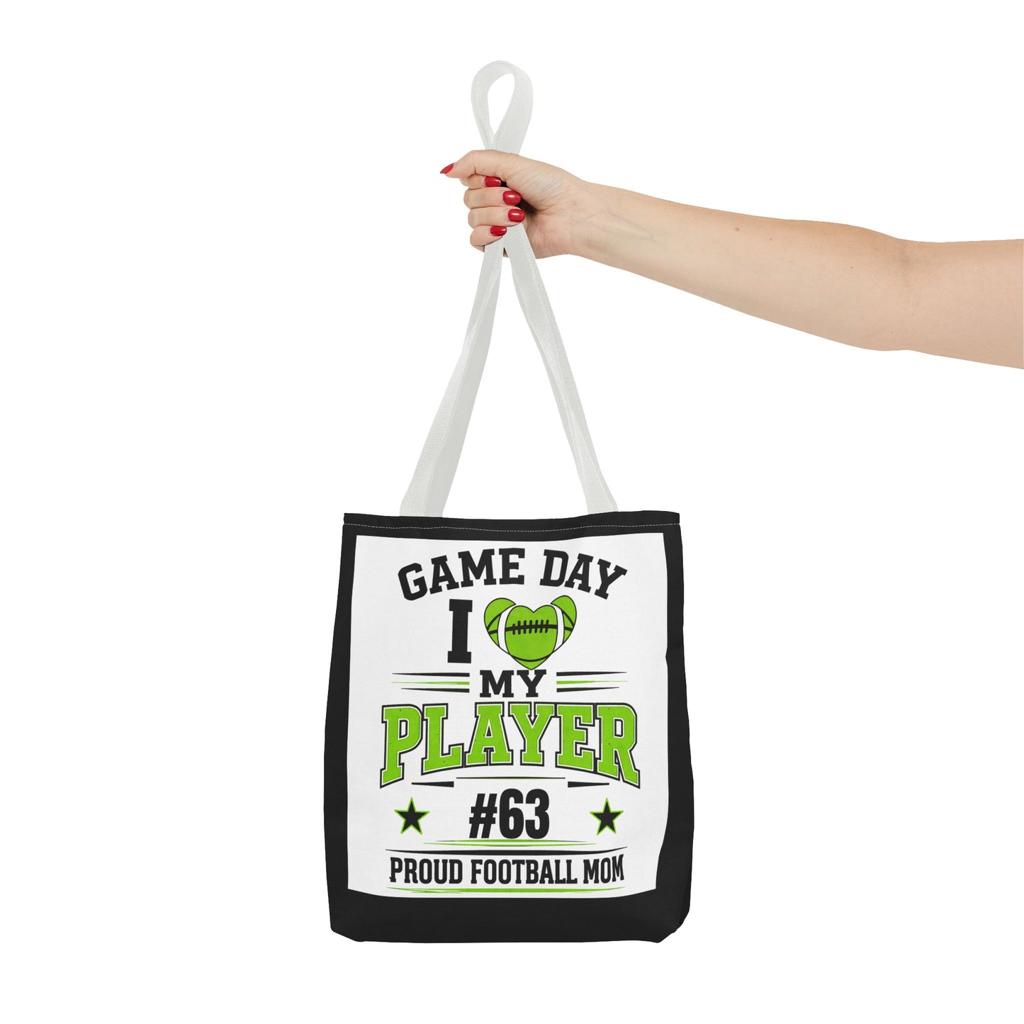 Tote Bag — "Game Day I  My Player #63" Proud Football Mom Tote