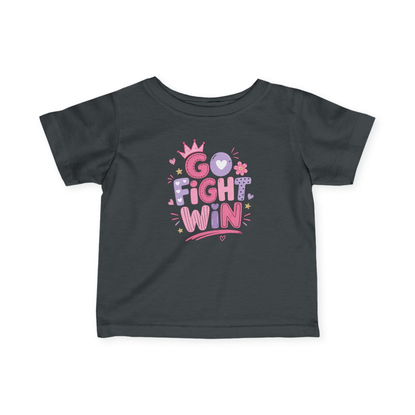 Infant Girls Tee - "Go Fight Win" Motivational Baby Shirt (Sports Fan, Team Spirit)
