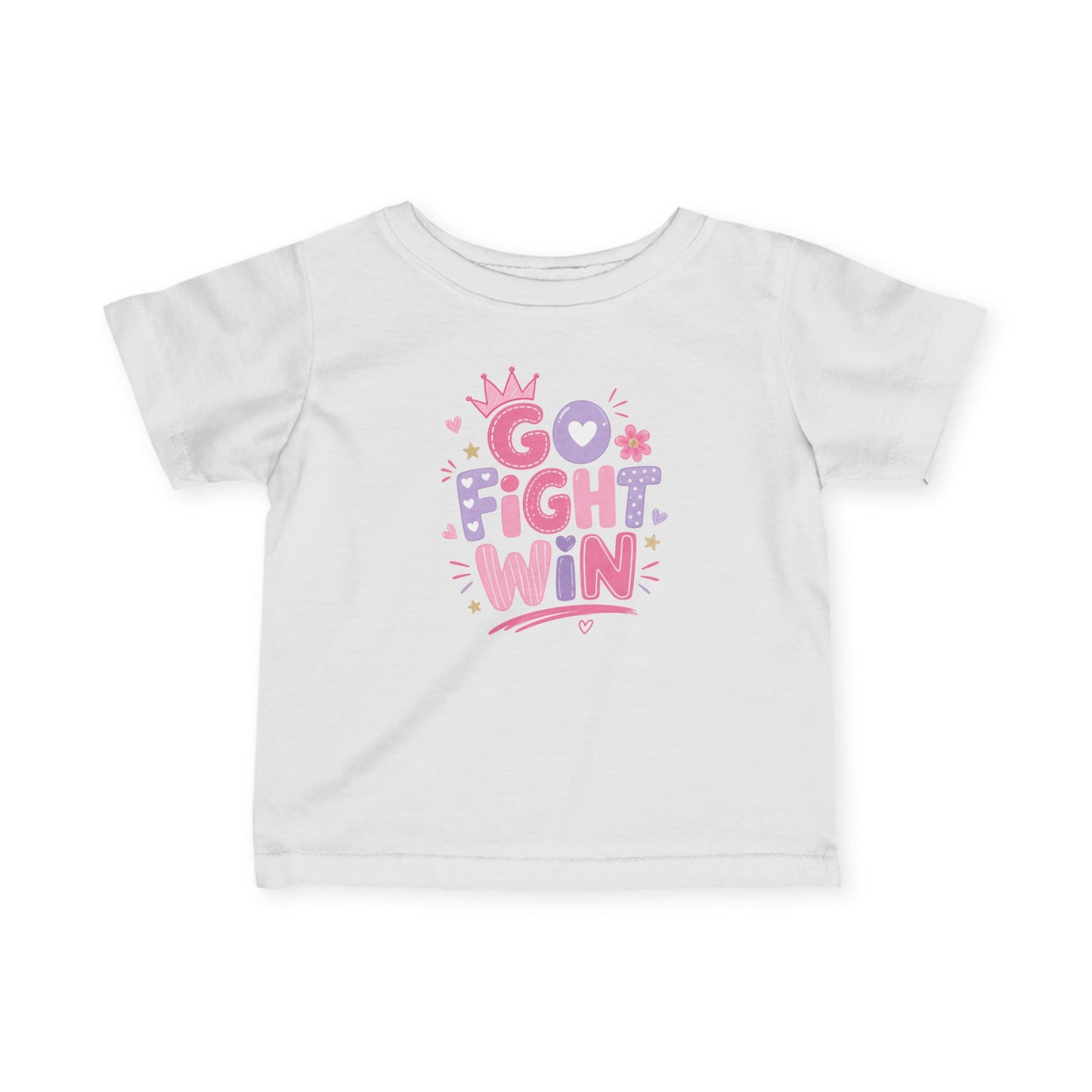 Infant Girls Tee - "Go Fight Win" Motivational Baby Shirt (Sports Fan, Team Spirit)