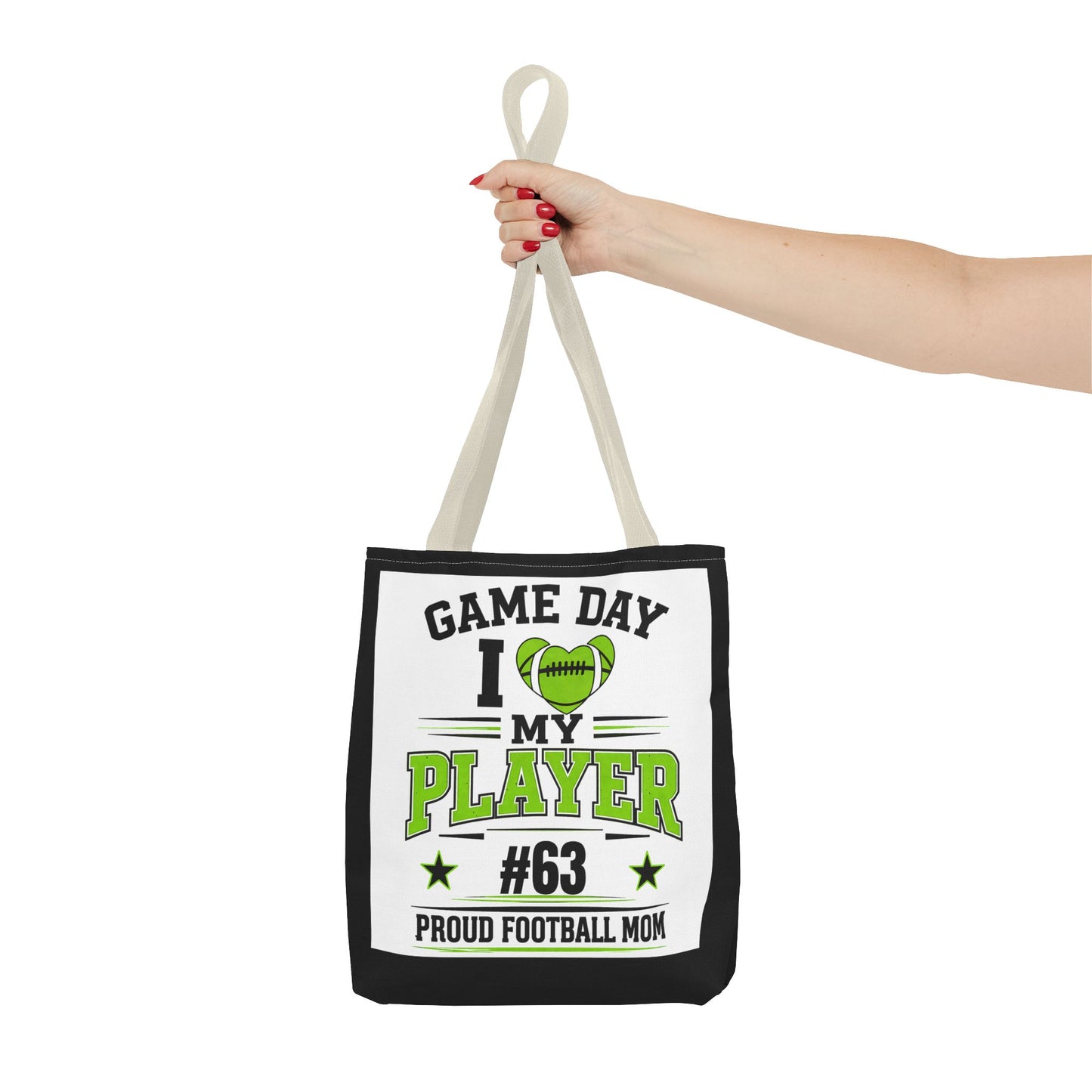 Tote Bag — "Game Day I  My Player #63" Proud Football Mom Tote