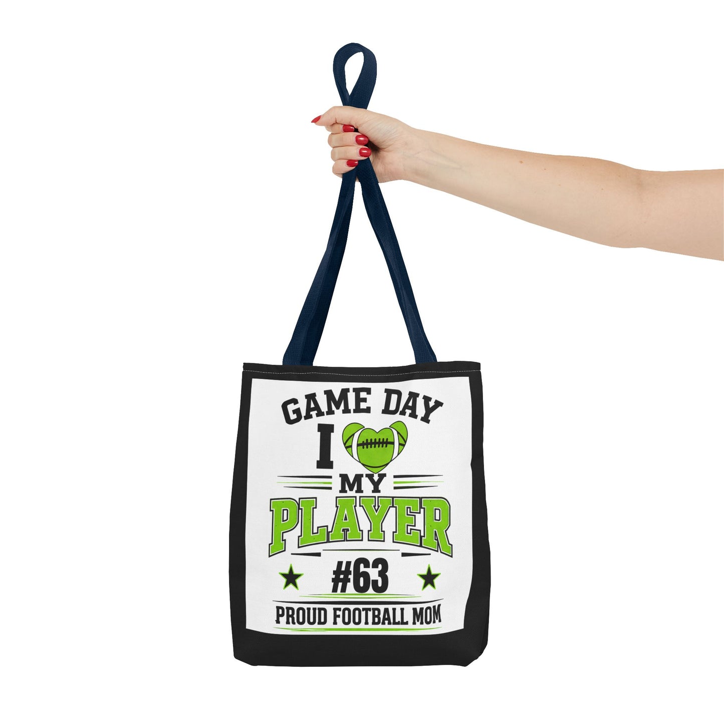 Tote Bag — "Game Day I  My Player #63" Proud Football Mom Tote