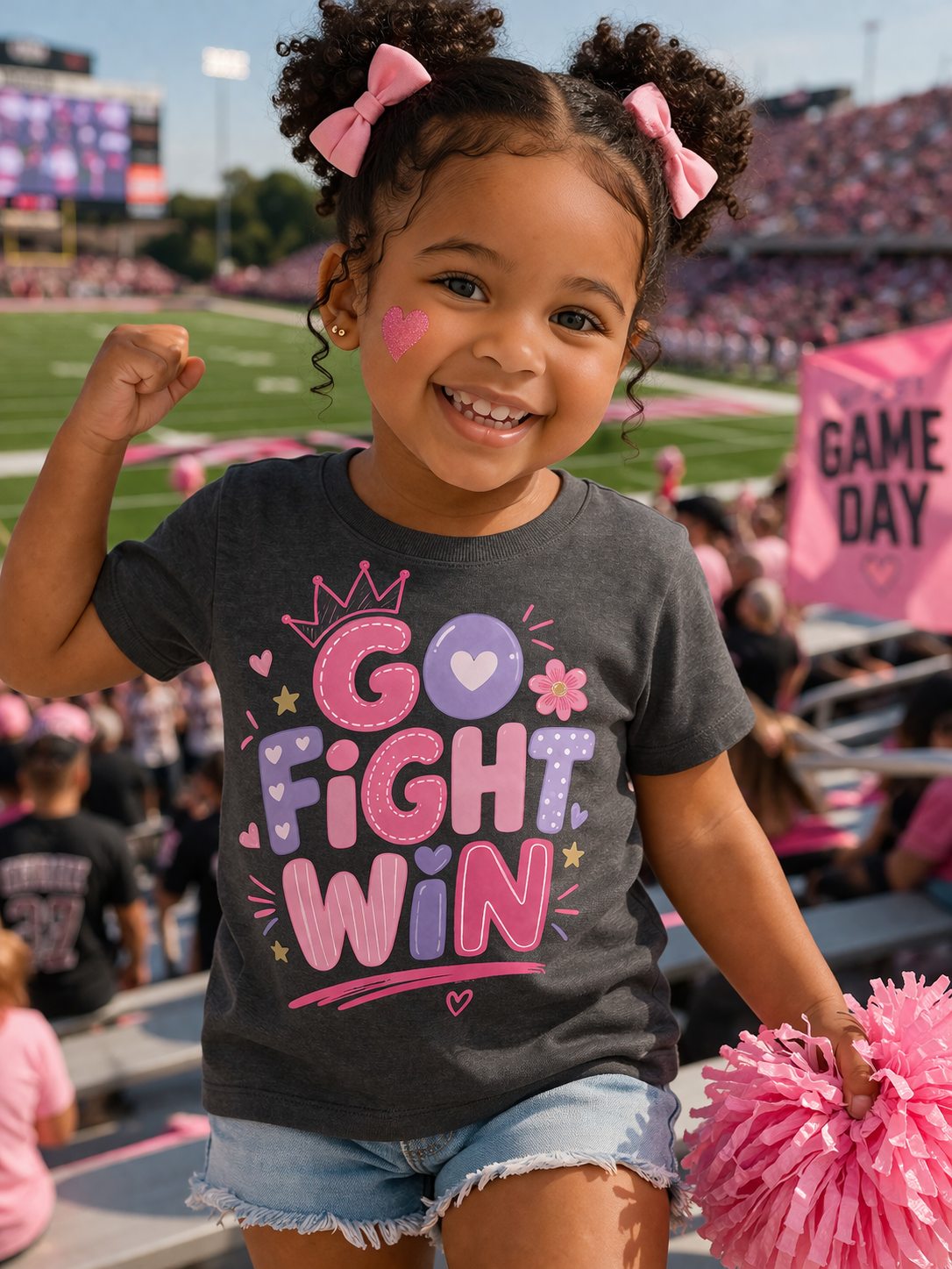 Infant Girls Tee - "Go Fight Win" Motivational Baby Shirt (Sports Fan, Team Spirit)