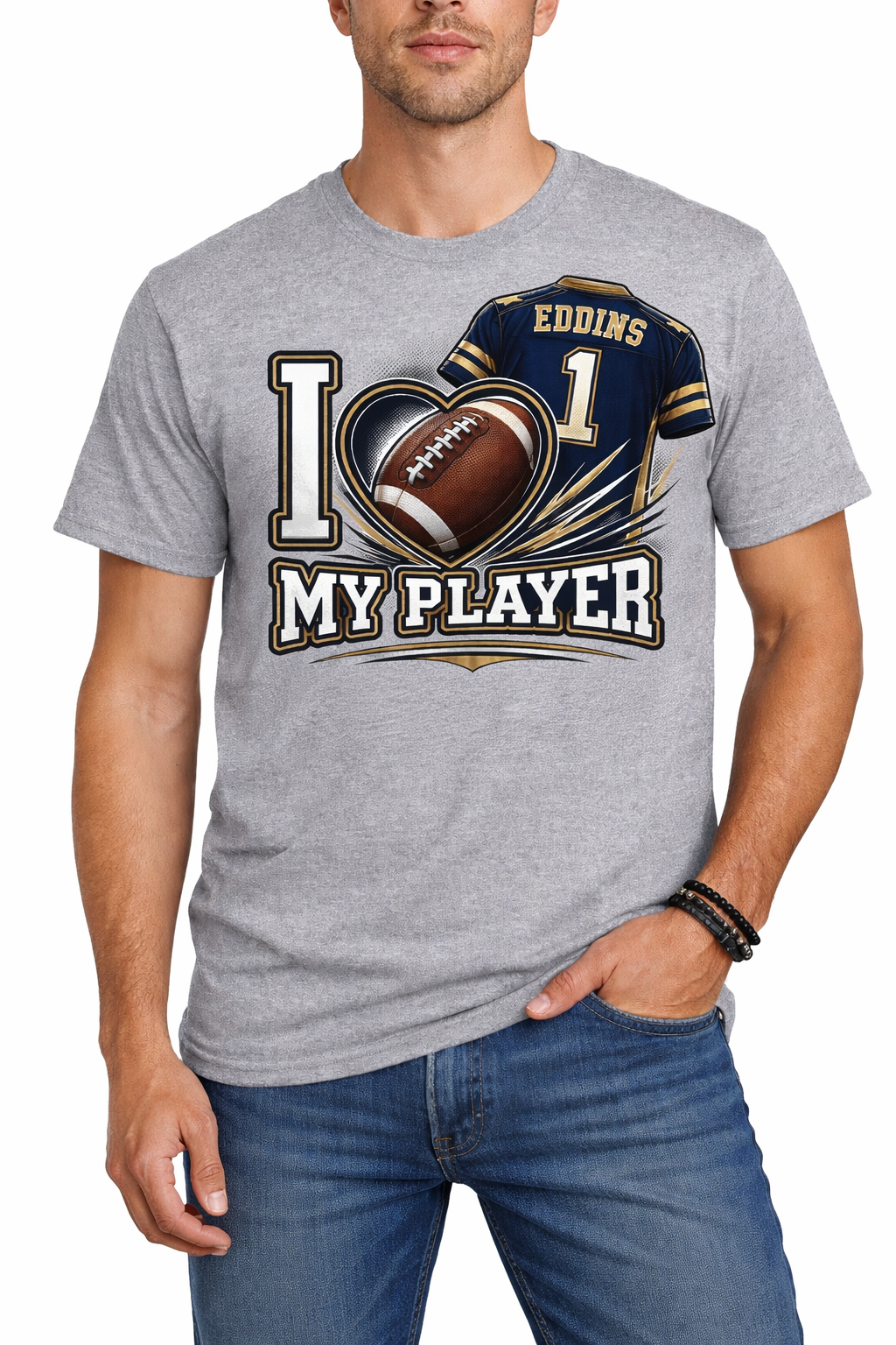 Custom Football Shirt – I Love My Player Tee – Personalized Jersey Name & Number Shirt – Game Day Shirt – Sports Fan Gift