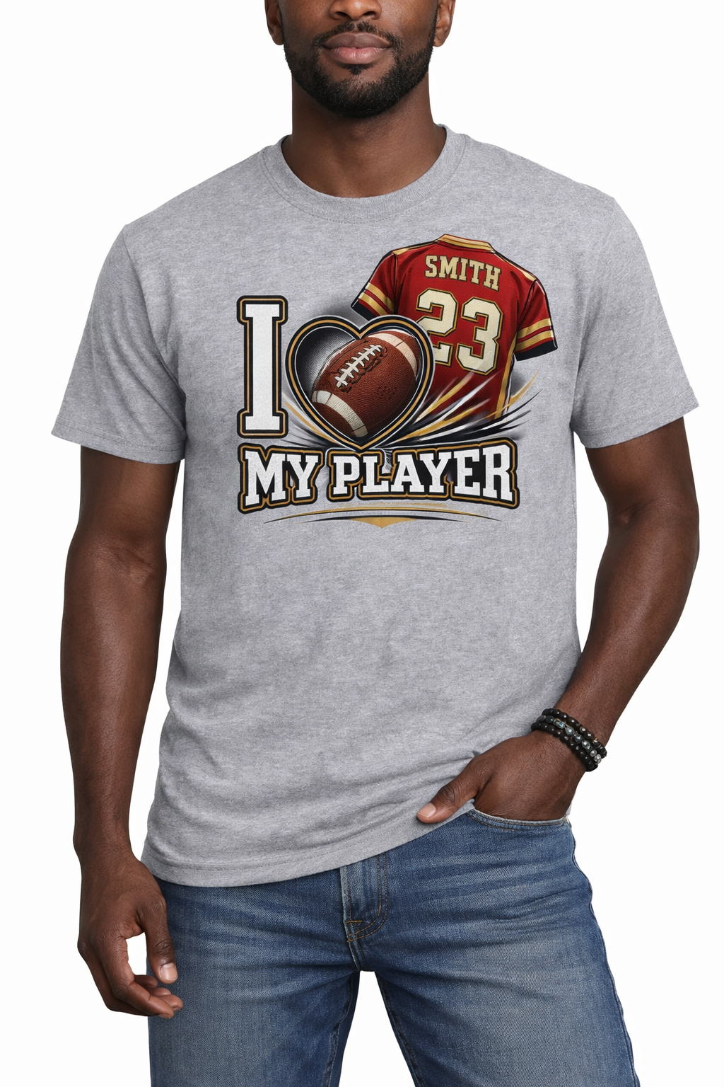Custom Football Shirt – I Love My Player Tee – Personalized Jersey Name & Number Shirt – Game Day Shirt – Sports Fan Gift