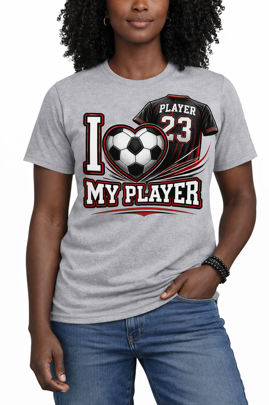 I Love My Player Soccer T-Shirt — Personalized Player Number 23 Fan Tee