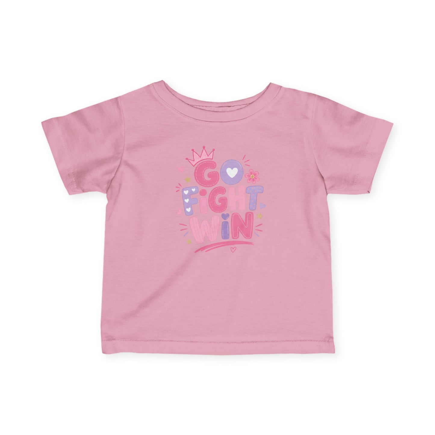 Infant Girls Tee - "Go Fight Win" Motivational Baby Shirt (Sports Fan, Team Spirit)