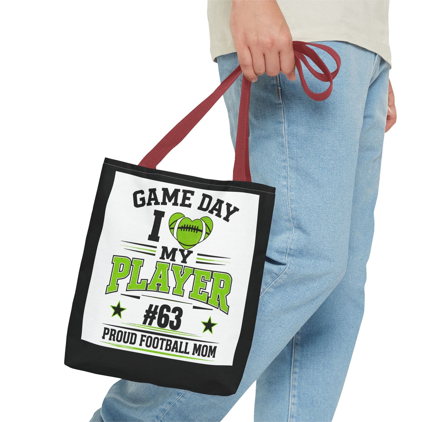 Tote Bag — "Game Day I  My Player #63" Proud Football Mom Tote