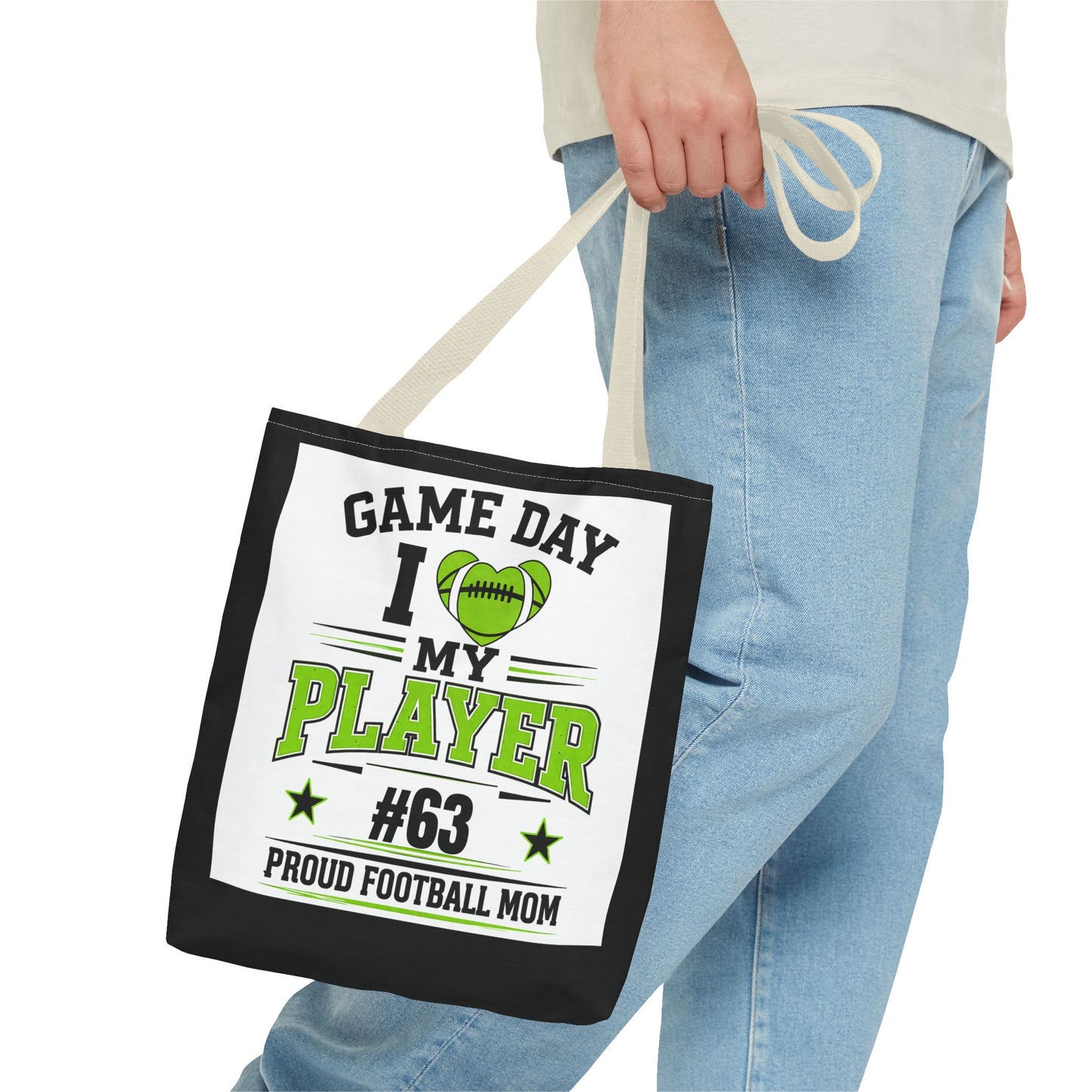 Tote Bag — "Game Day I  My Player #63" Proud Football Mom Tote